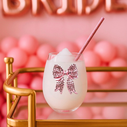 Pink Bow Jeweled Stemless Glassware