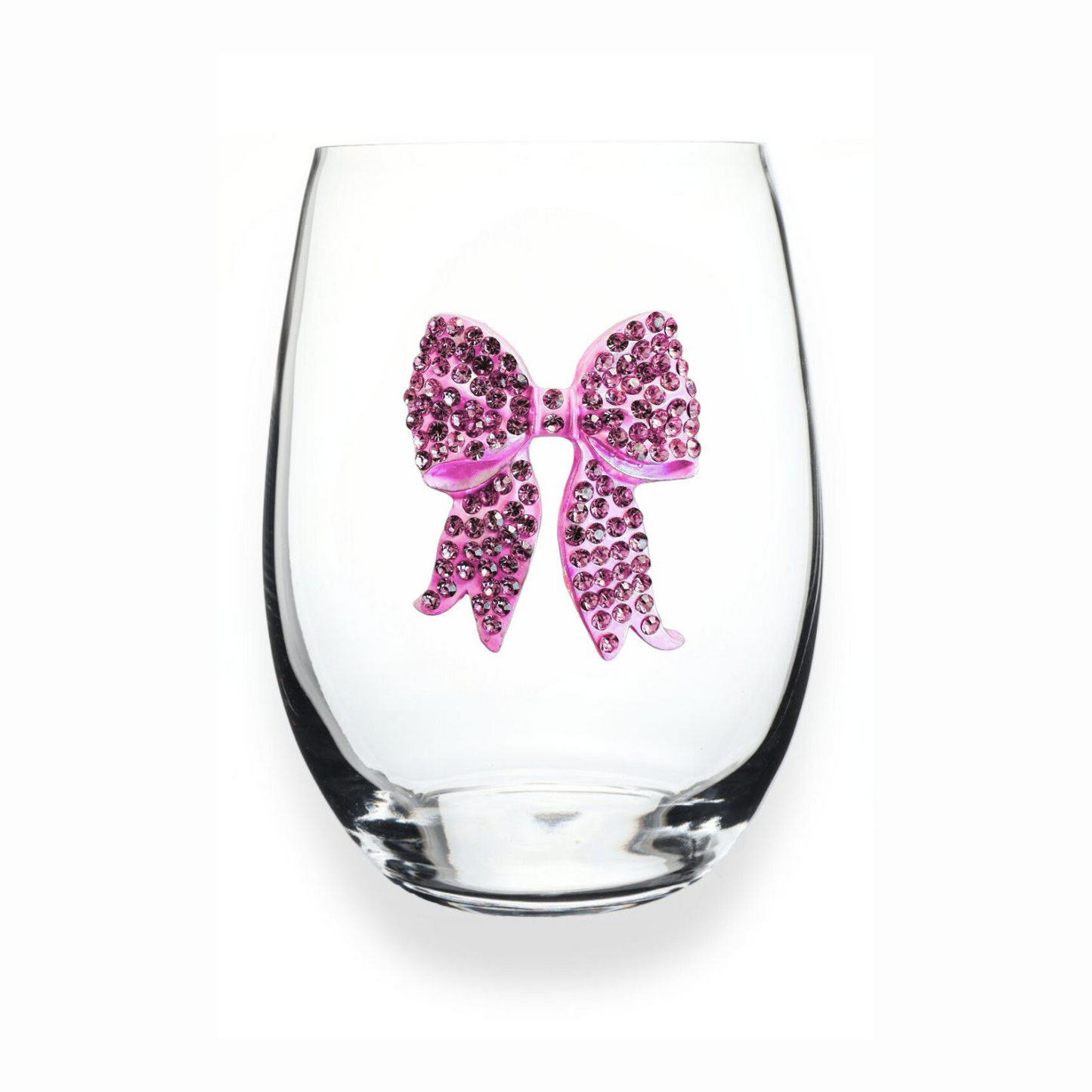 Pink Bow Jeweled Stemless Glassware