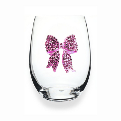 Pink Bow Jeweled Stemless Glassware