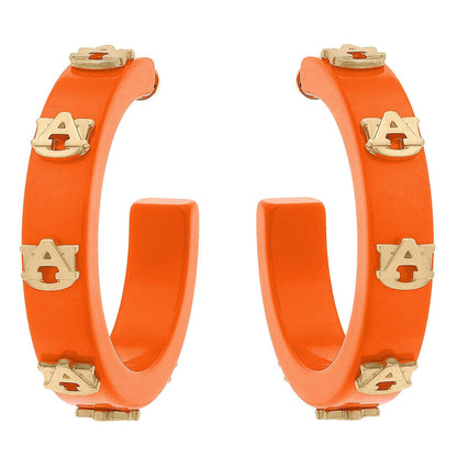 Orange Tigers Resin Logo Hoop Earrings