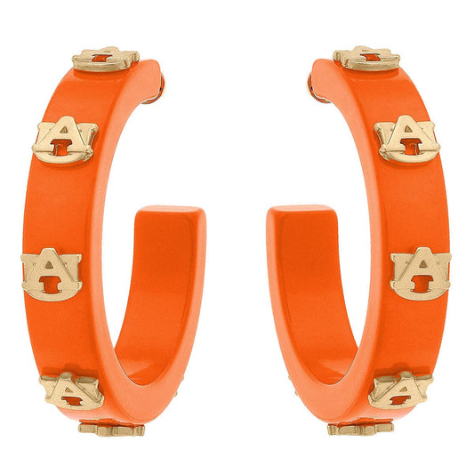 Orange Tigers Resin Logo Hoop Earrings