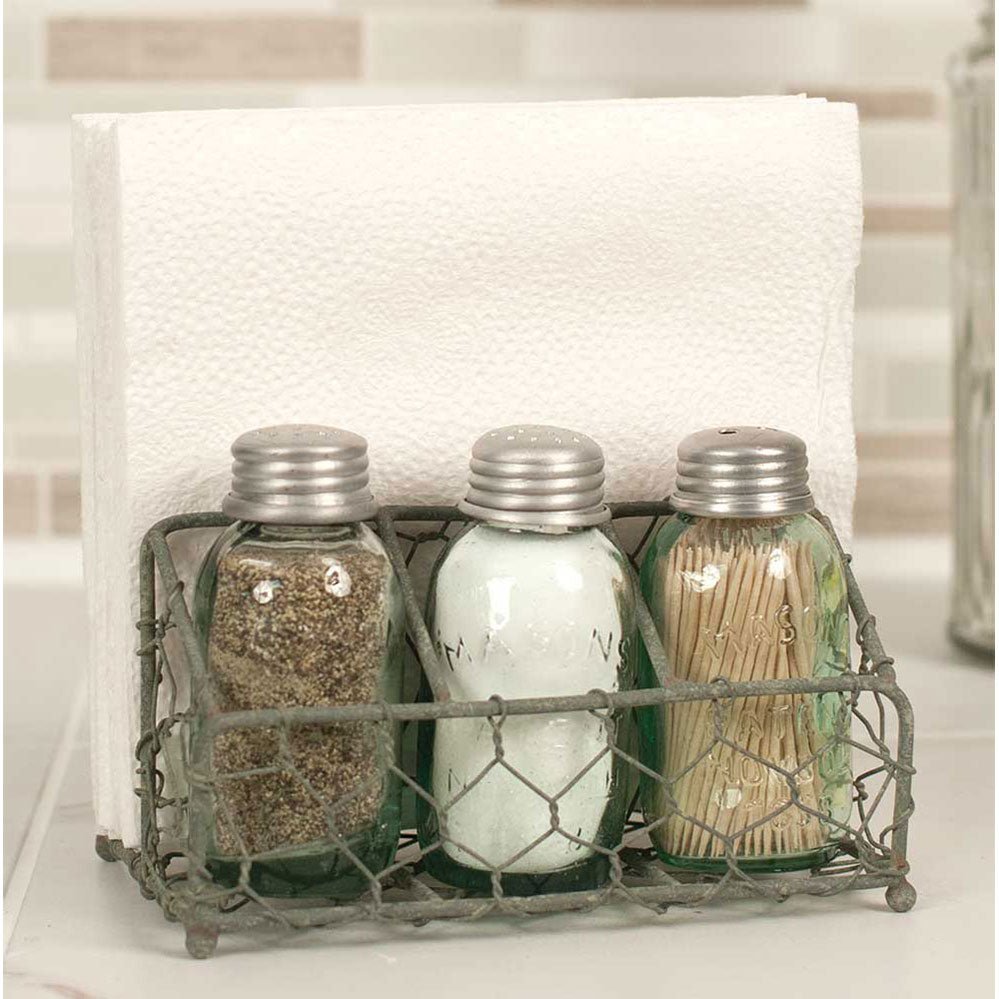 CTW Chicken Wire Salt Pepper and Napkin Caddy - CeCe's Home & Gifts