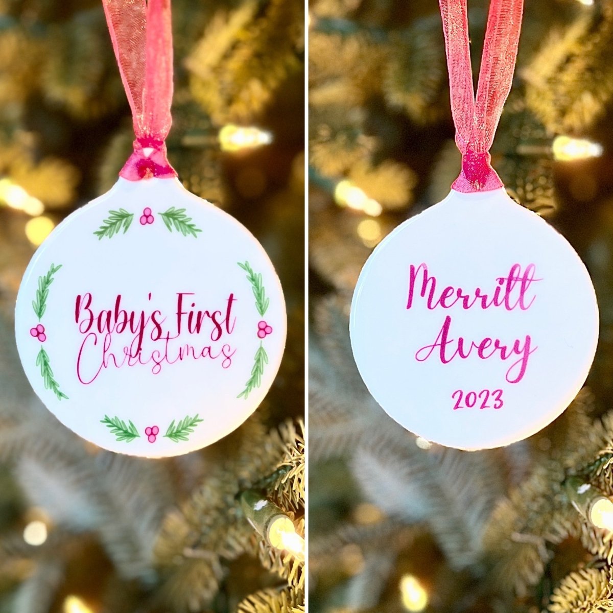 Custom Baby Girl's First Christmas Ornament - Personalization Available - CeCe's Home & Gifts