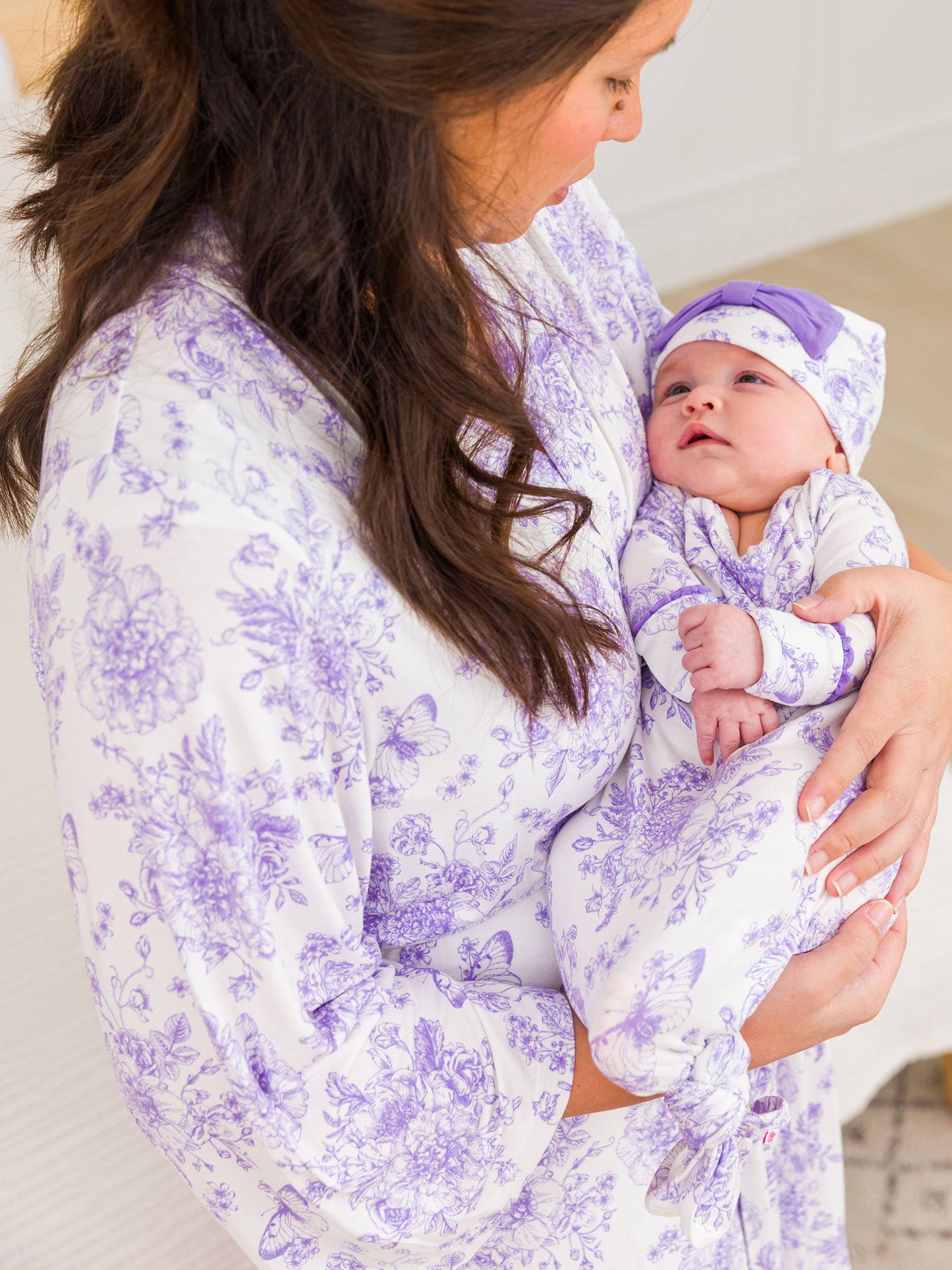 Newborn Purple Toile Bamboo Knotted Gown Set