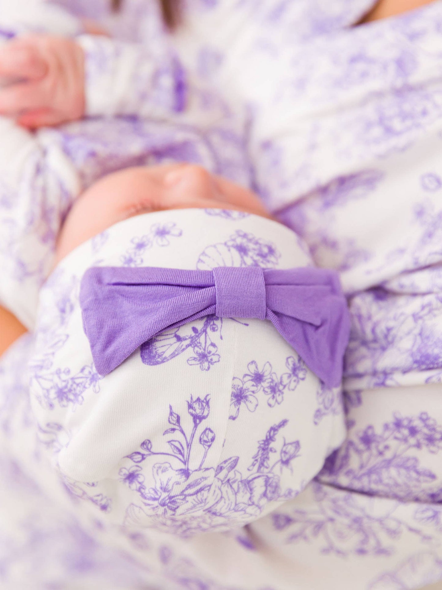 Newborn Purple Toile Bamboo Knotted Gown Set