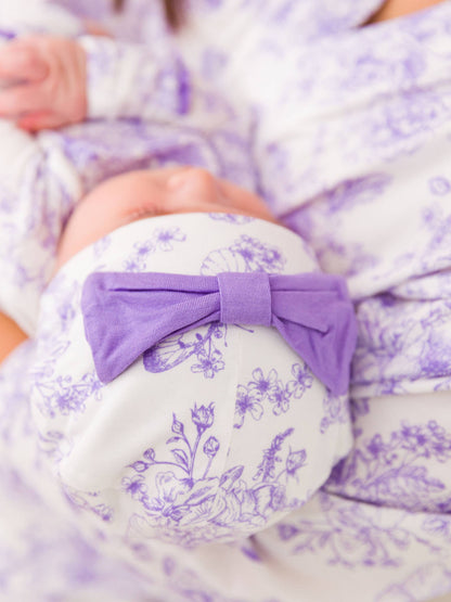 Newborn Purple Toile Bamboo Knotted Gown Set