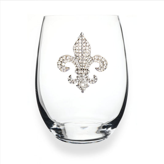 Diamond Fleur de Lis Jeweled Stemless Glassware - CeCe's Home & Gifts