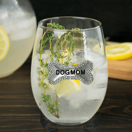 Dog Mom Tag Jeweled Stemless Glassware - CeCe's Home & Gifts