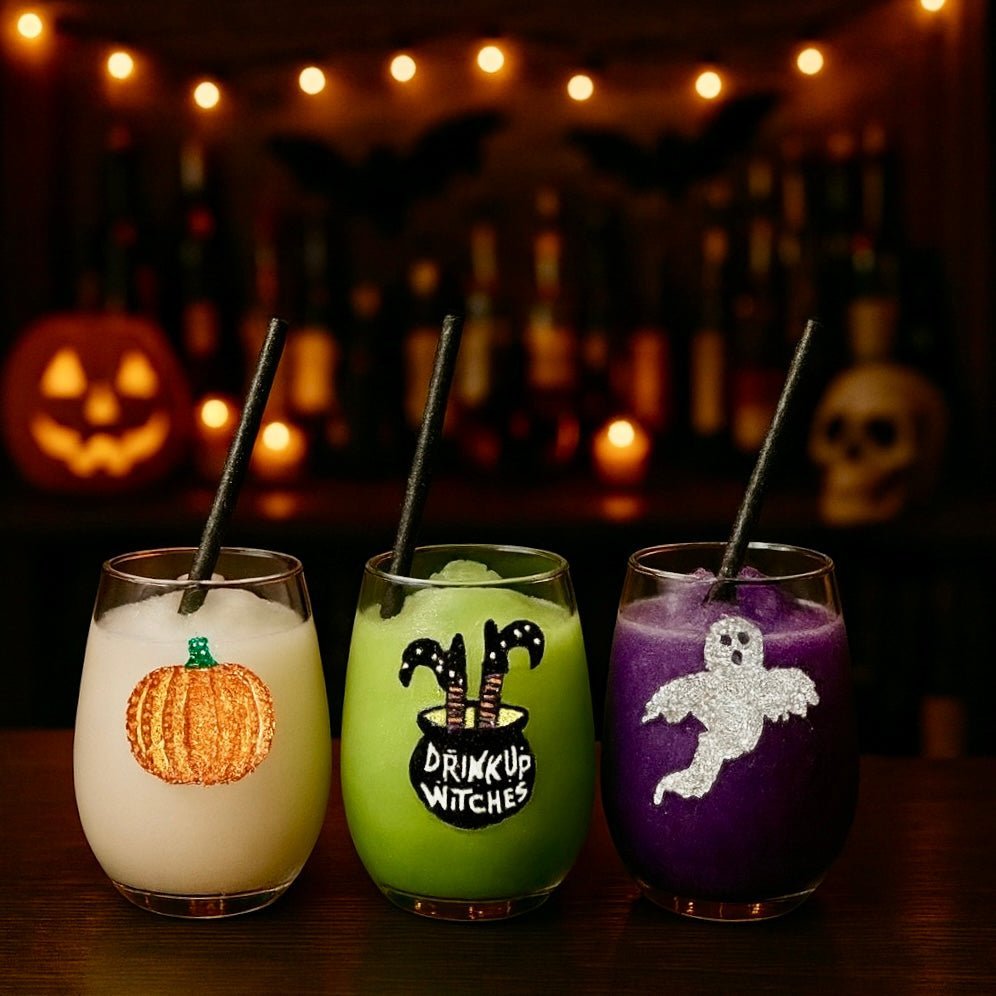 The Queens' Jewels “Drink Up Witches” Jeweled Stemless Wine Glass | CeCe's Home & Gifts