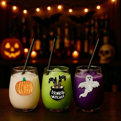 The Queens' Jewels “Drink Up Witches” Jeweled Stemless Wine Glass | CeCe's Home & Gifts