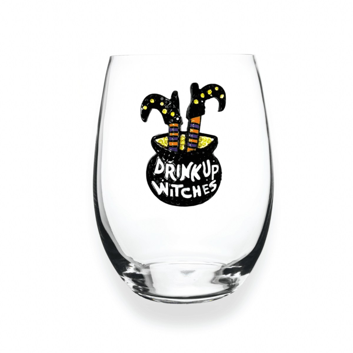 The Queens' Jewels “Drink Up Witches” Jeweled Stemless Wine Glass | CeCe's Home & Gifts