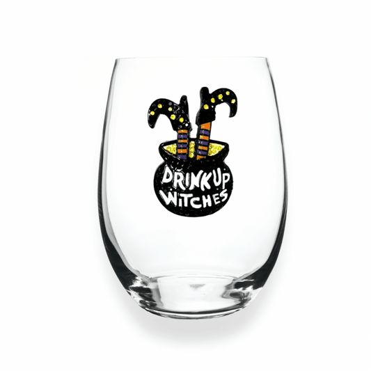 The Queens' Jewels “Drink Up Witches” Jeweled Stemless Wine Glass | CeCe's Home & Gifts