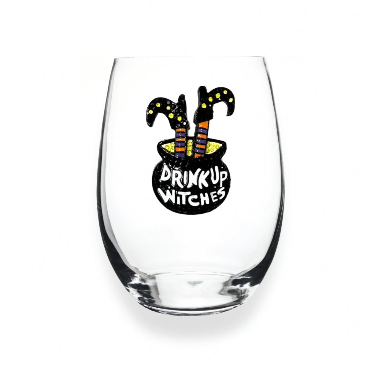 The Queens' Jewels “Drink Up Witches” Jeweled Stemless Wine Glass | CeCe's Home & Gifts