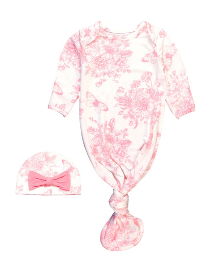 Baby Girls Pink Toile Bamboo Knotted Sleep Gift Set