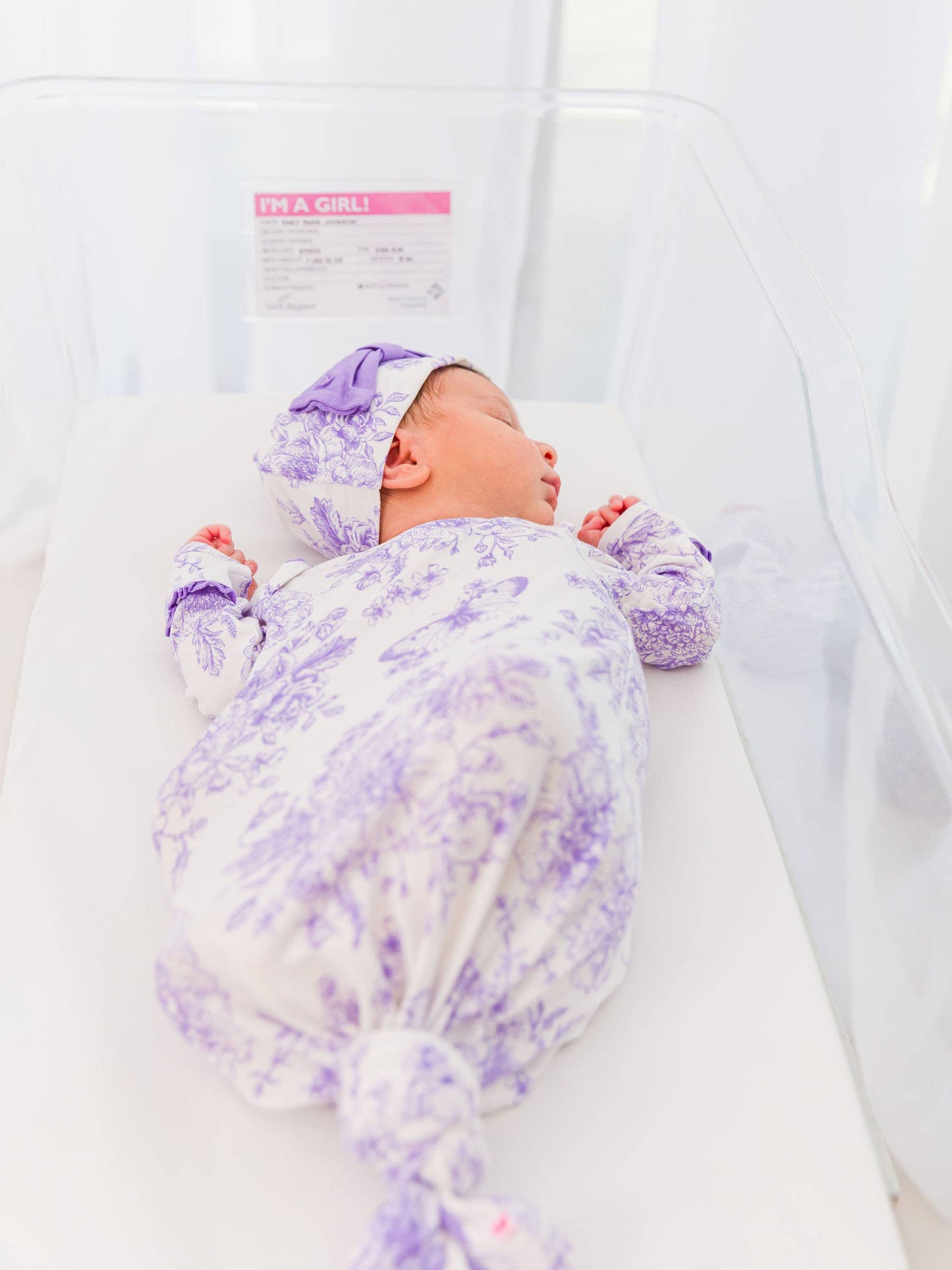 Newborn Purple Toile Bamboo Knotted Gown Set