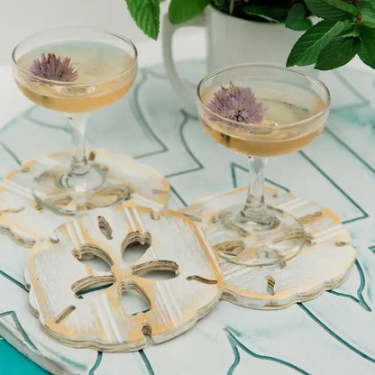 Handcrafted Wooden Sand Dollar Coaster Set