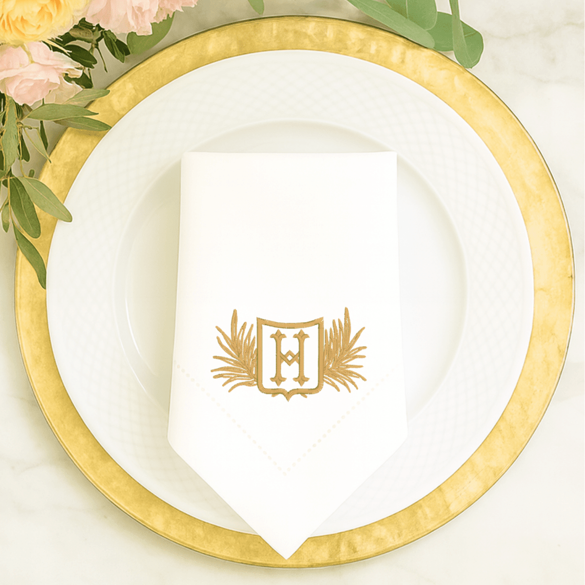 CeCe's Home & Gifts Feather Monogrammed Linen Dinner Napkin | CeCe's Home & Gifts
