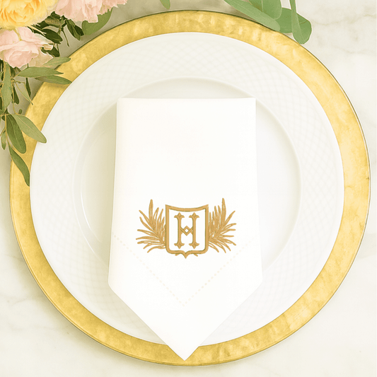 CeCe's Home & Gifts Feather Monogrammed Linen Dinner Napkin | CeCe's Home & Gifts