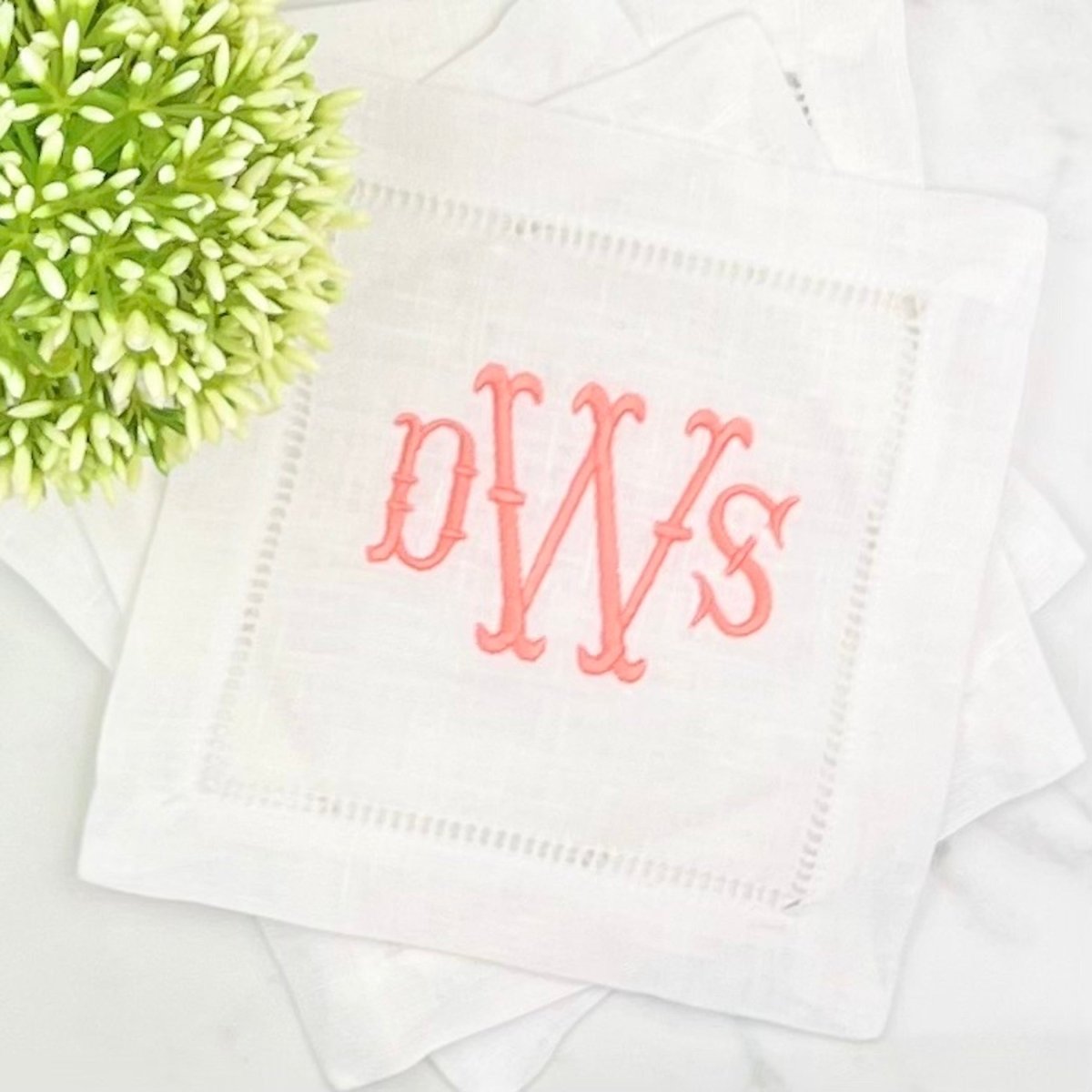 Fishtail Design Monogram Linen Cocktail Napkin - CeCe's Home & Gifts