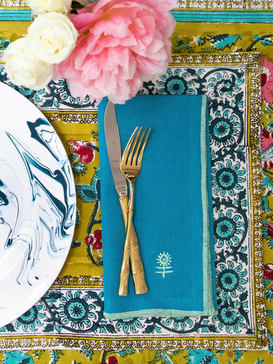 Furbish Icon Linen Sky + Mint Dinner Napkins | Set of 4 - CeCe's Home & Gifts