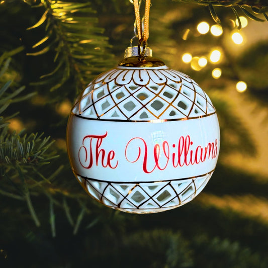 Maryland China Gold Trimmed Openwork Ball Porcelain Ornament | CeCe's Home & Gifts
