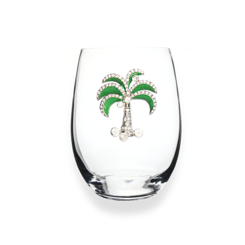 The Queens' Jewels Green Diamond Palm Tree Jeweled Stemless Glassware | CeCe's Home & Gifts