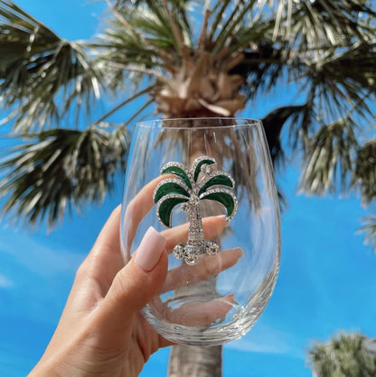 The Queens' Jewels Green Diamond Palm Tree Jeweled Stemless Glassware | CeCe's Home & Gifts