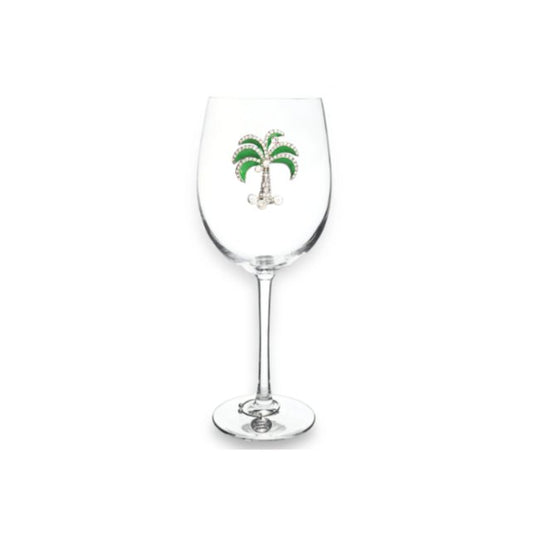Green Diamond Palm Tree Jeweled Stemmed Glass - CeCe's Home & Gifts