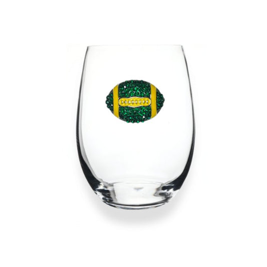 Green & Yellow Football Jeweled Stemless Glassware - CeCe's Home & Gifts