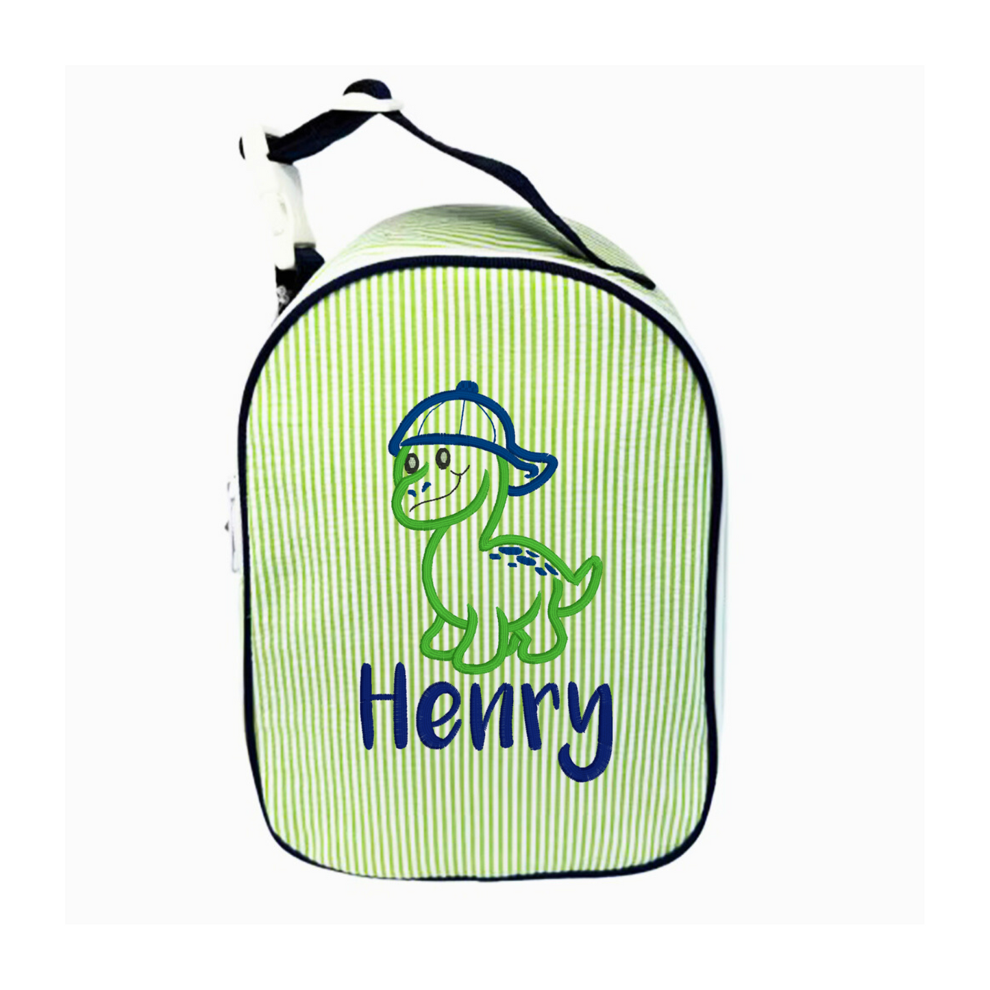 Monogrammed Grasshopper Seersucker Gumdrop Lunchbox