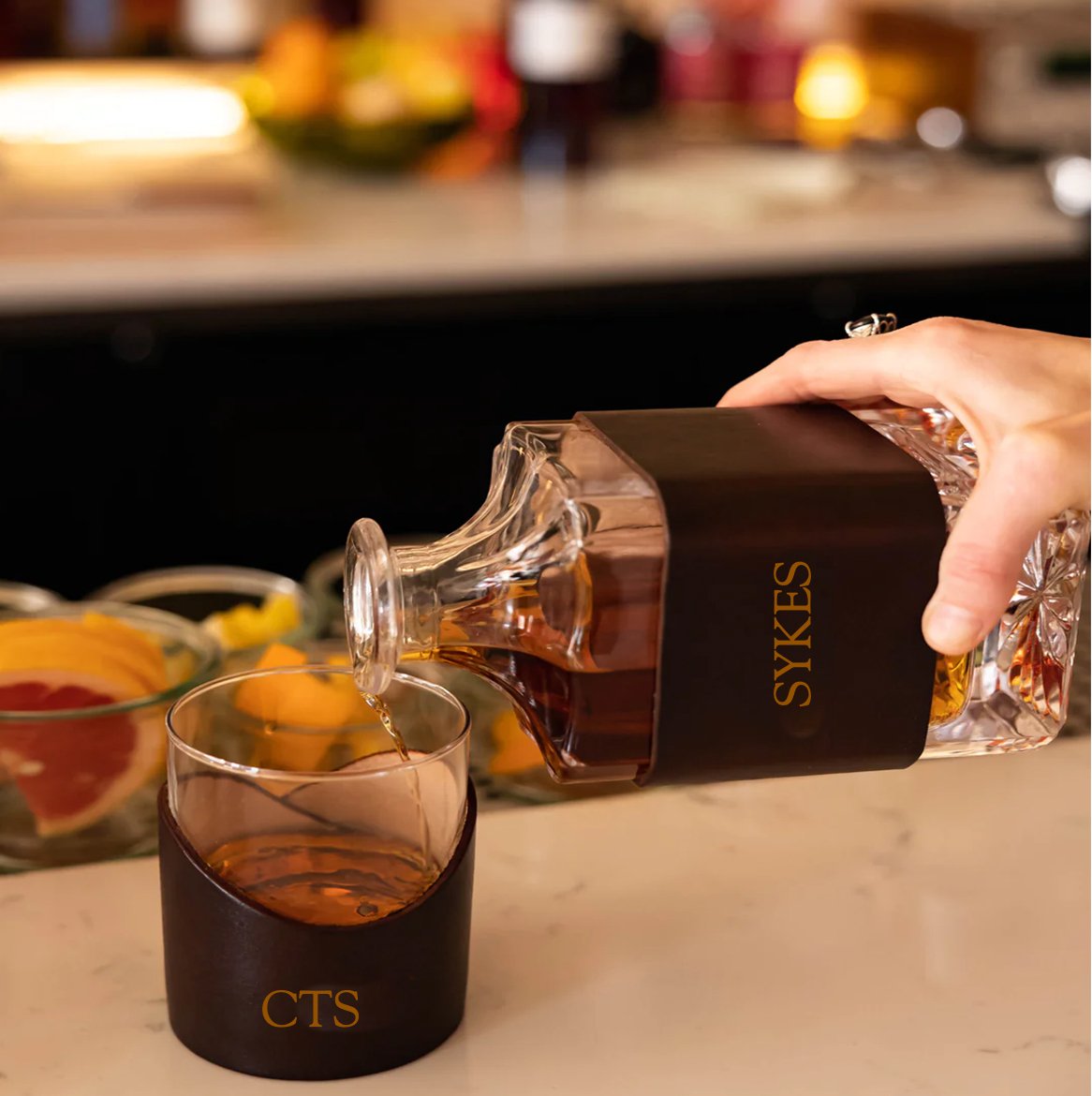 Lindy Leather Handcrafted Leather Decanter | CeCe's Home & Gifts