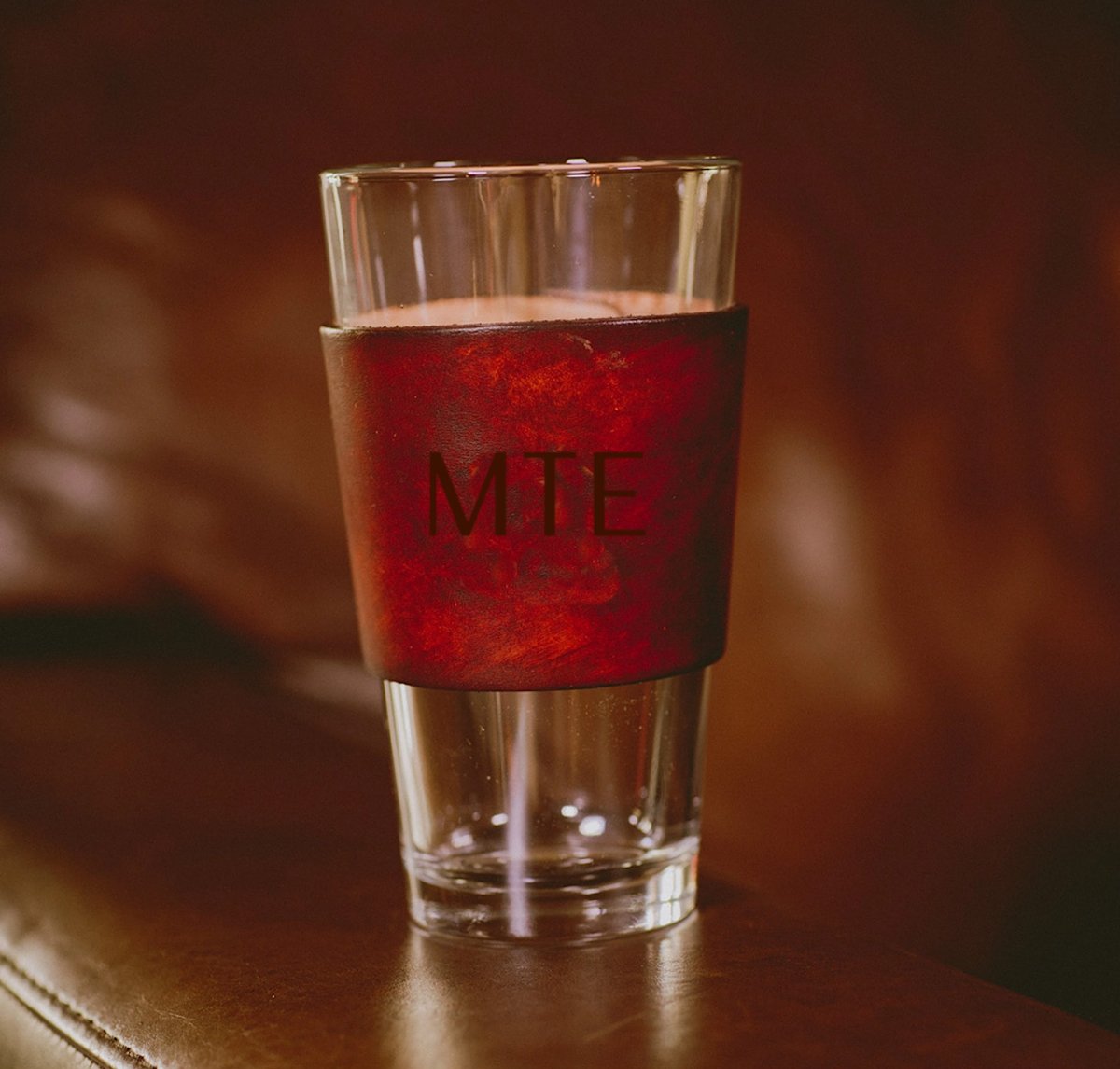 Lindy Leather Handcrafted Leather Pint Glass | CeCe's Home & Gifts