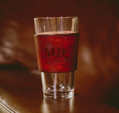 Lindy Leather Handcrafted Leather Pint Glass | CeCe's Home & Gifts