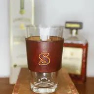 Lindy Leather Handcrafted Leather Pint Glass | CeCe's Home & Gifts