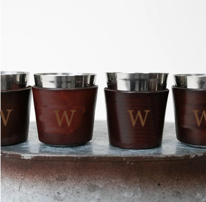 Lindy Leather Handcrafted Leather Shot Glasses (Set of 4) | CeCe's Home & Gifts