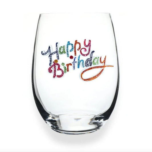 "Happy Birthday" Jeweled Stemless Glassware - CeCe's Home & Gifts