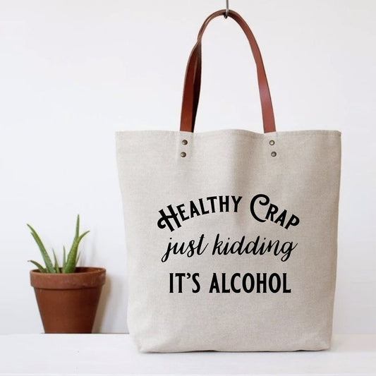 "Healthy Crap" Canvas Tote Bag - CeCe's Home & Gifts
