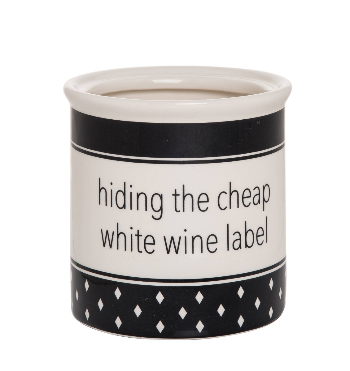 "Hiding Cheap Wine Label White Wine" Ceramic Crock - CeCe's Home & Gifts