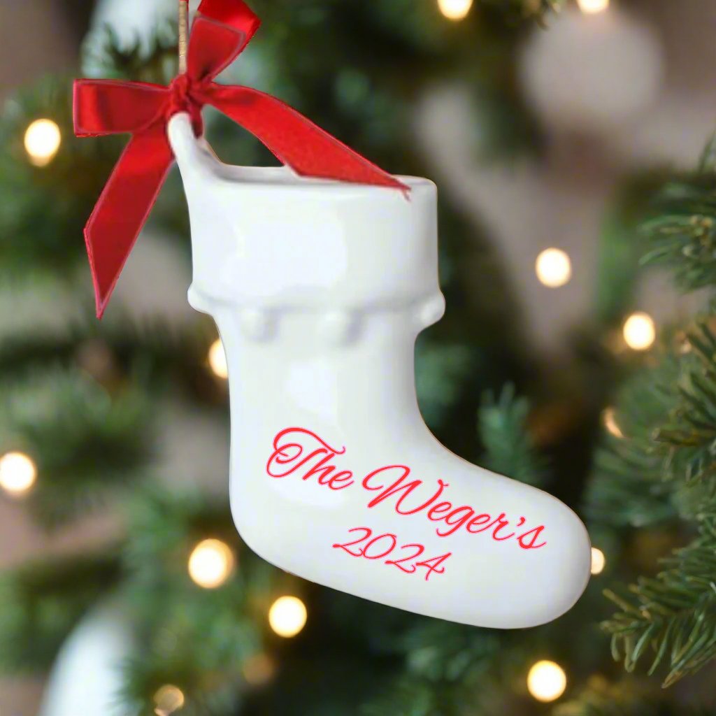 Hollow Stocking Porcelain Ornament - CeCe's Home & Gifts