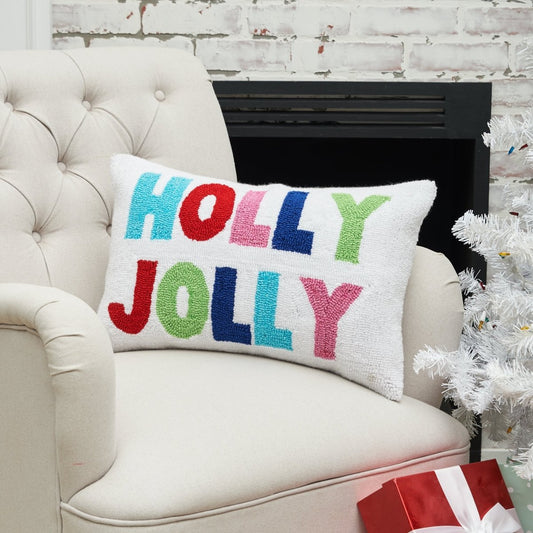 "Holly Jolly" Hooked Throw Pillow - CeCe's Home & Gifts