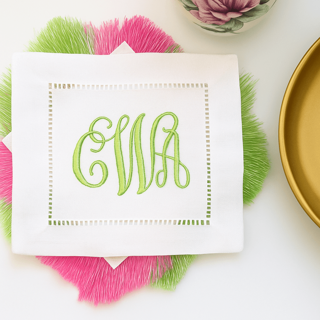 CeCe's Home & Gifts Interlocking Monogram Linen Cocktail Napkin | CeCe's Home & Gifts