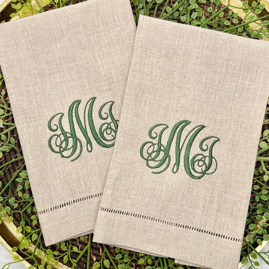 Interlocking Monogrammed Natural Linen Tea Towel - CeCe's Home & Gifts