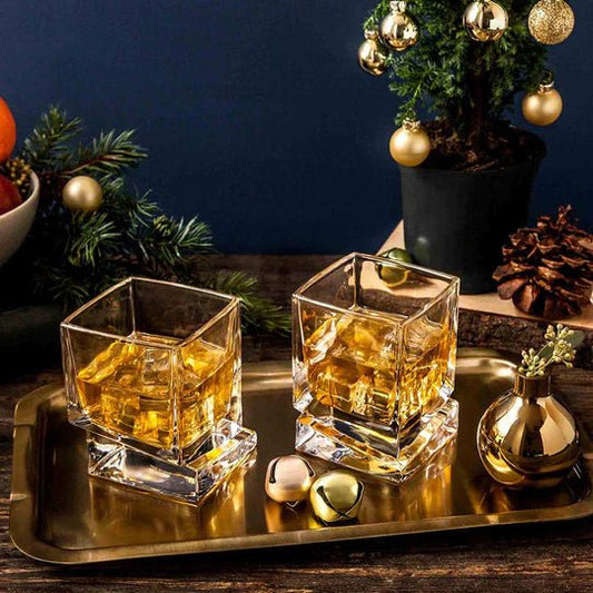 Joy Jolt Carre Square Base Whiskey Glass - Set of 2 - CeCe's Home & Gifts