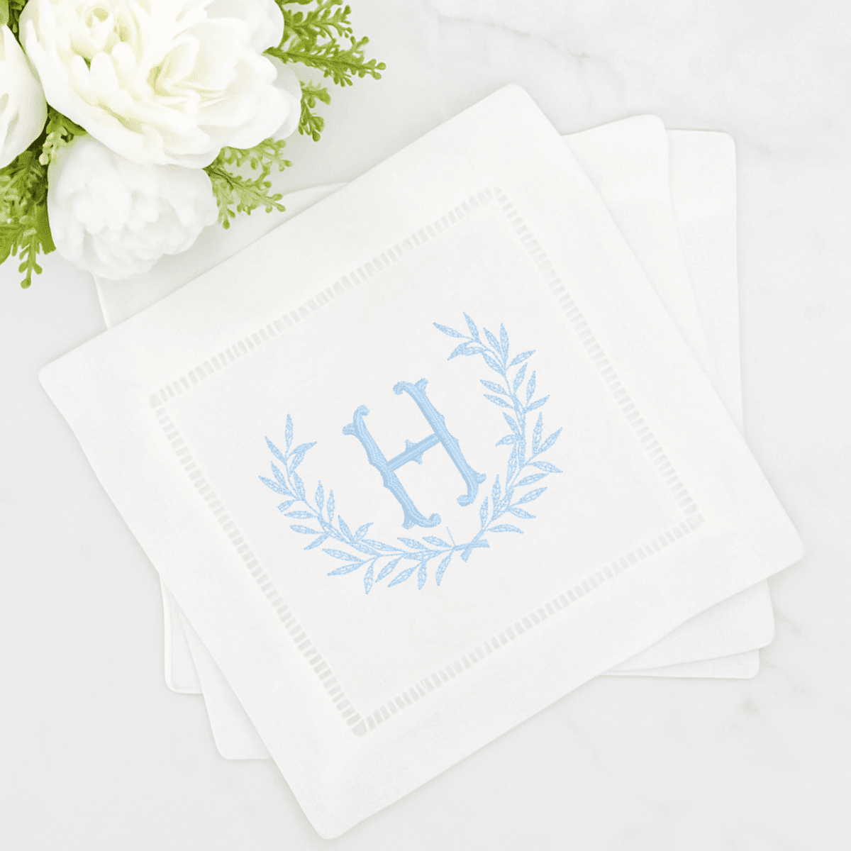 CeCe's Home & Gifts Laurel Wreath Monogram Linen Cocktail Napkin | CeCe's Home & Gifts