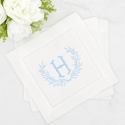 CeCe's Home & Gifts Laurel Wreath Monogram Linen Cocktail Napkin | CeCe's Home & Gifts