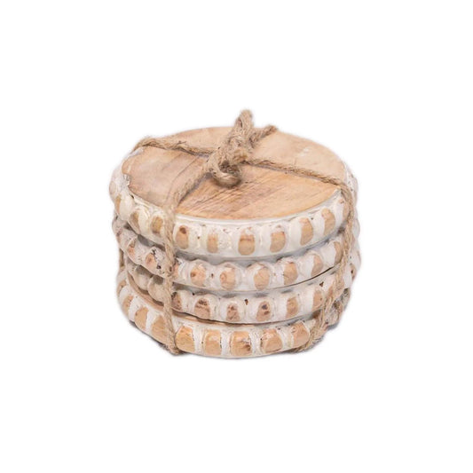 Mary Square Beaded Wood Coasters - Set of 4 - CeCe's Home & Gifts