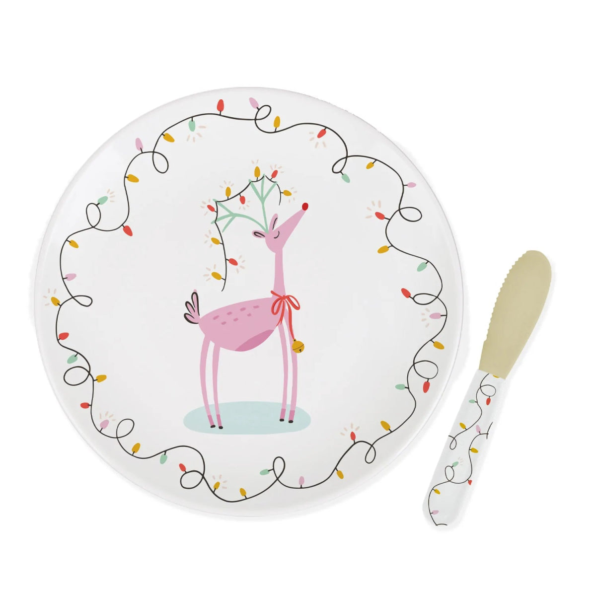 Mary Square Pink Reindeer Platter with Spreader - CeCe's Home & Gifts