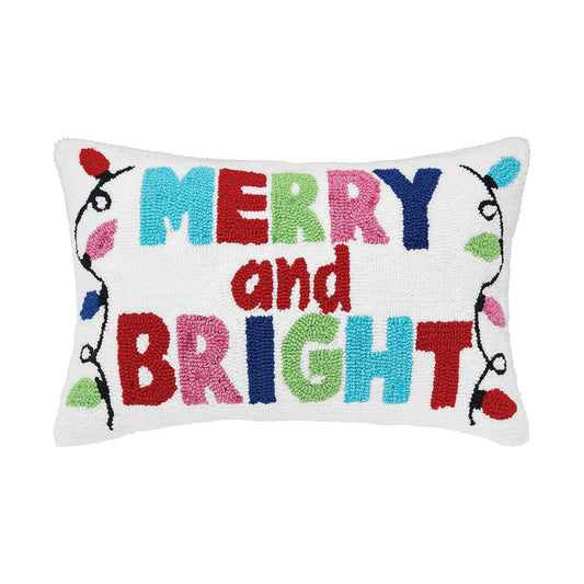"Merry and Bright" Christmas Hooked Throw Pillow - CeCe's Home & Gifts