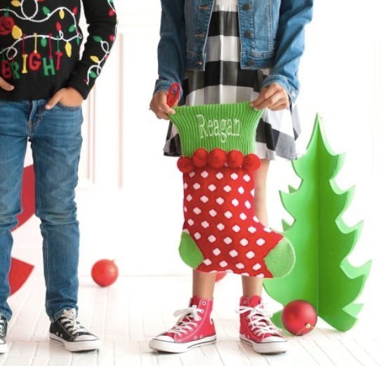 Viv & Lou Monggrammed Pom-Pom Knit Stocking | CeCe's Home & Gifts