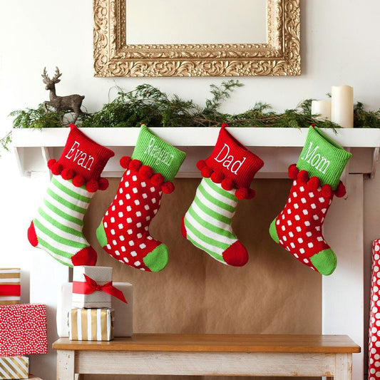 Viv & Lou Monggrammed Pom-Pom Knit Stocking | CeCe's Home & Gifts